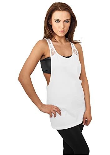 Urban Classics Damski top z koronką w kwiaty, biały (White 220), L