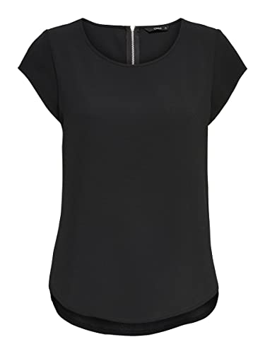 ONLY Women Unicolored Short Sleeve Blouse | Basic Round Neckline | Blouses T-Shirt Top ONLVIC, Colours:Black, Size:34