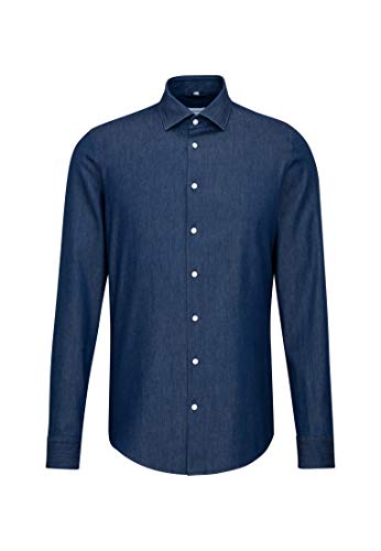 Seidensticker Męska koszula dżinsowa o kroju slim z długim rękawem i kołnierzem kent Soft Denim Smart Business