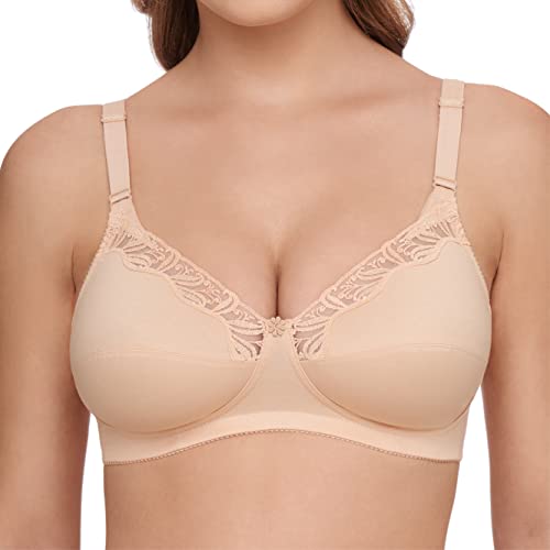 SUSA Biustonosz bez fiszbin 100F Shell I funkcjonalny biustonosz ze 100% bawełny I biustonosz bez fiszbin z podzielonymi miseczkami z koronkową wstawką i regulowanymi ramiączkami, cielisty (010), 95A