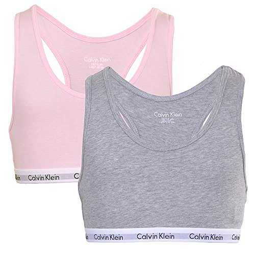 Calvin Klein Dziewczęcy 2-pak, biustonosz bez fiszbin, Grey Htr/Unique, 8-10 Lat