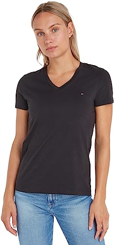 Tommy Hilfiger Heritage T-shirt damski z krótkim rękawem dekolt w serek, Masters Black, S
