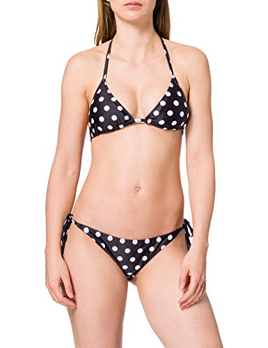 Urban Classics Damski zestaw bikini ze wzorem dwuczęściowy kostium kąpielowy dla kobiet z nadrukiem All Over w 4 wariantach kolorystycznych, rozmiary XS-XL, Polkadots Black, S