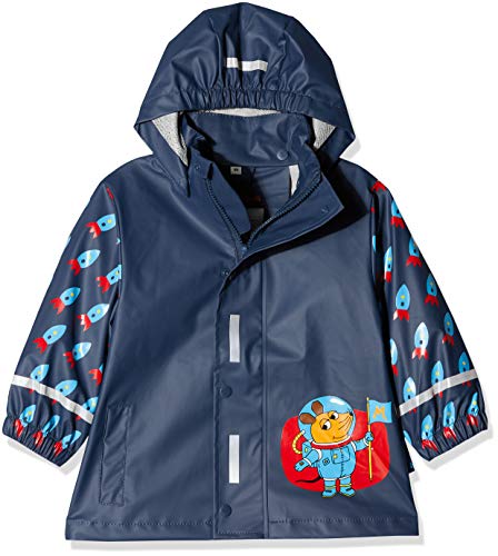 Playshoes Dziecięca kurtka przeciwdeszczowa z odpinanym kapturem, śliczny płaszcz przeciwdeszczowy dla chłopców, z motywem myszy i wzorem rakiety