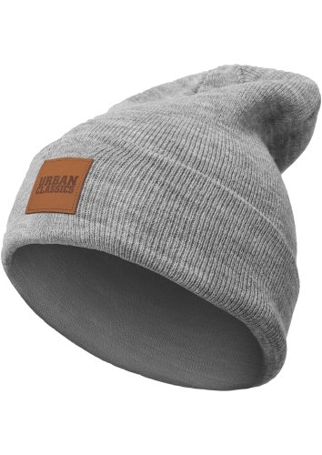 Urban Classics Uniseks Leatherpatch Long Beanie Czapka Zimowa, Szary