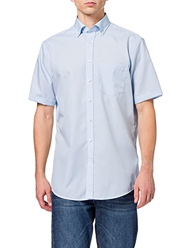 Jedwabna koszula męska biznesowa – koszula bez konieczności prasowania z prostym krojem – Regular Fit – krótki rękaw – kołnierzyk typu Button-down – kieszeń na piersi – 100% bawełna