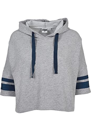 Urban Classics Damska damska bluza z kapturem z krótkim rękawem, Szary (szary/granatowy 01199), S