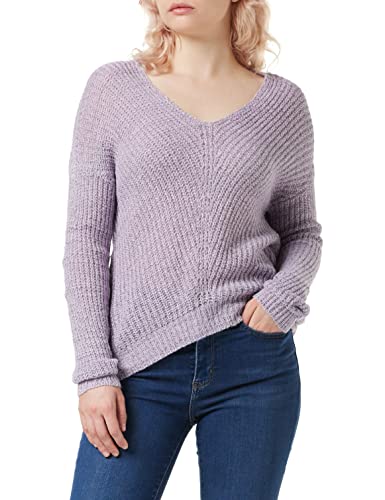 JACQUELINE de YONG damski sweter z dzianiny z dekoltem w serek, Pastel Lilac/Szczegóły: czarny Ply, M