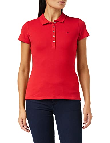 Tommy Hilfiger - Heritage damska koszulka polo - kołnierz zapinany na guziki - bawełna rozciągliwa - haftowane logo Tommy Hilfiger - Midnight, Czerwony jabłko, 36