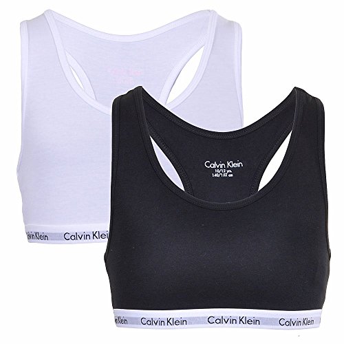 Calvin Klein Dziewczęcy 2-pak, biustonosz bez fiszbin, biały/czarny, 8-10 Lat
