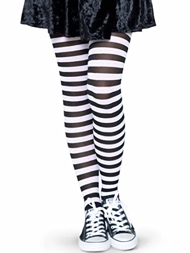 Leg Avenue 7100Q - Plus size damskie rajstopy w paski, kostium karnawałowy, czarny/biały, rozmiar: (EUR 42-46), czarno-biały, rozmiar uniwersalny duże rozmiary
