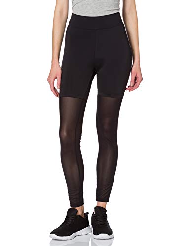 Urban Classics Damskie legginsy z wysokim stanem, przezroczyste spodnie sportowe Tech Mesh dla kobiet z wstawkami z siateczki na nogawce, rozmiary XS - 5XL, czarny, S