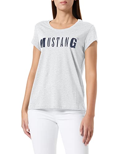 MUSTANG damska koszulka z logo, szara (Light Grey Melange 4141), M