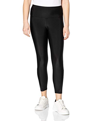 Urban Classics Damskie legginsy, spodnie sportowe z wstawkami z siateczki na podudziach, Streetwear High Waist Shiny Rib Pedal Pusher, przylegające do ciała, rozmiary XS-5XL, czarny, XXL