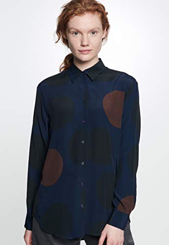 Jedwabna bluzka damska – lekko lejąca się bluzka w paski z kołnierzem dla optymalnego komfortu noszenia – długi rękaw – wiskoza