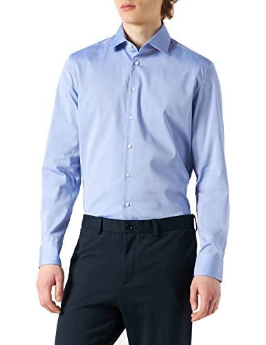 Seidensticker Męska koszula biznesowa - Slim Fit - nie wymaga prasowania - B.D. Kołnierz - Długi rękaw - 100% bawełna, niebieski (średni niebieski 16), 42