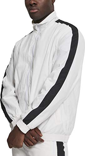 Urban Classics Męska kurtka treningowa Striped Sleeve Crinkle Track Jacket, biały (Wht/Blk 00224), L