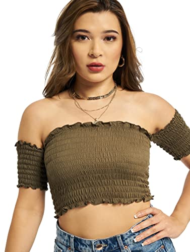 Urban Classics Damski top z odkrytymi kolorami i smoke, oliwkowy, XS