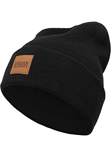 Urban Classics Uniseks Leatherpatch Long Beanie Czapka Zimowa, Czarny