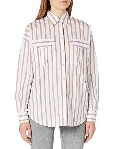 BOSS Damska bluzka C Beruno w paski Relaxed-Fit z elastycznej bawełnianej popeliny, Medium Beige262, 40 PL