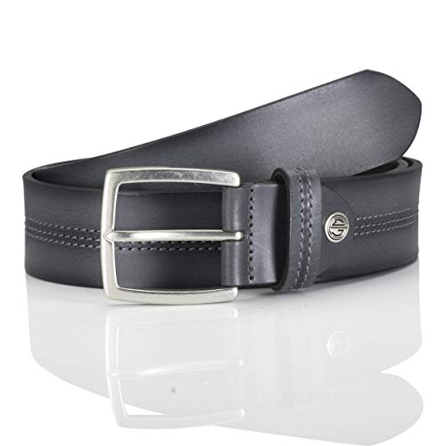 LINDENMANN Męski pasek z pełnej skóry bydlęcej, szerokość 40 mm i 3,5 mm - 4 mm grubości, możliwość skrócenia, pasek, pasek skórzany, pasek dżinsowy, szary, szary, 90