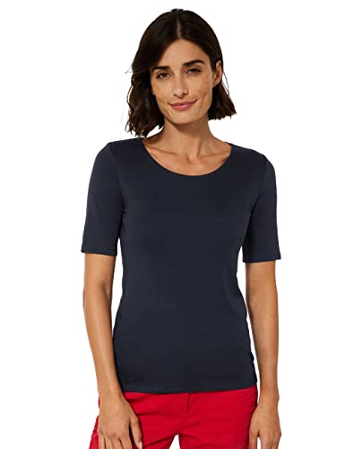 Cecil T-shirt damski w jednolitym kolorze, Deep Blue, S