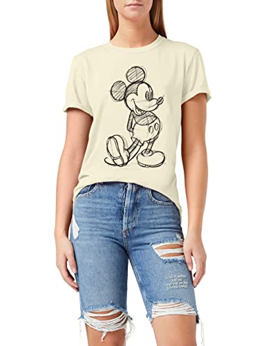 Disney Damska koszulka z szkicem Myszki Miki, Naturalna Biel, 36