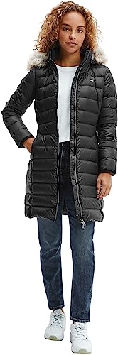 Tommy Jeans Damska kurtka puchowa z kapturem Essential, Czarny, XXS