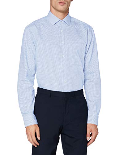 Seidensticker Męska koszula biznesowa z obszyciem regularna formalna, Niebieski (Hellblau 12), 54