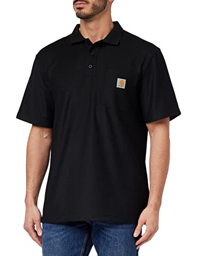 Carhartt Męska koszulka polo z krótkim rękawem i kieszenią o luźnym kroju, Czarny, XS