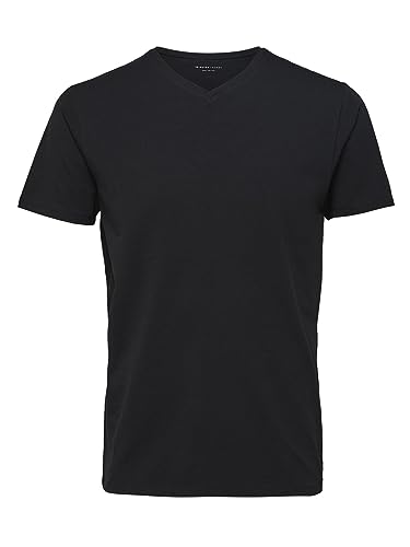 SELECTED HOMME T-shirt męski z dekoltem w serek, czarny (BlackBlackBlack), XL