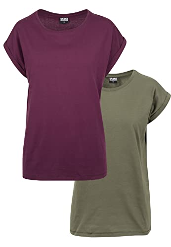 Urban Classics Damska koszulka z przedłużonymi ramionami, Olive & Cherry (2 sztuki), L