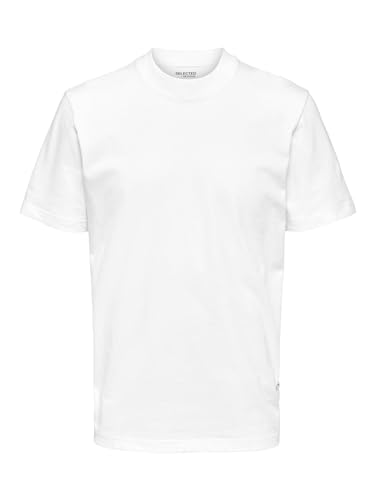SELECTED HOMME Męski T-shirt ze stójką, bawełna ekologiczna, 220 g, Jasna biel, L