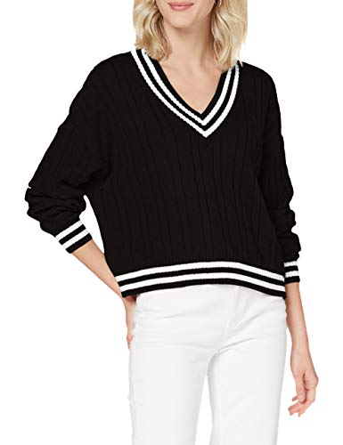 Urban Classics Damska bluza z krótkim rękawem w serek College Sweater, czarno-biały, 3XL