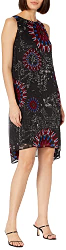Desigual Damska sukienka o linii A, z nadrukiem, czarny, XS
