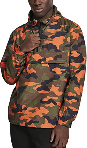 Urban Classics Męska kurtka, kamuflaż, wiatrówka, kurtka przejściowa, z kapturem, Neonowy pomarańczowy Camo, S