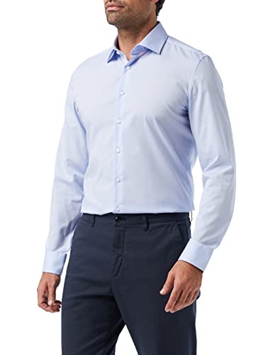Seidensticker Męska koszula biznesowa – slim fit – nie wymaga prasowania – kołnierz typu kent – długi rękaw – 100% bawełna, Niebieski (Chambray jasnoniebieski), 36