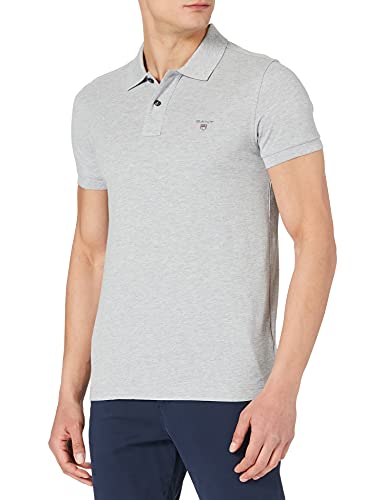 GANT Oryginalna męska koszulka polo Slim Pique SS Rugger, szary melanż, XL