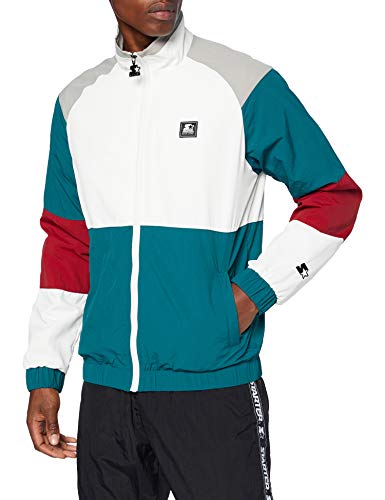 STARTER BLACK LABEL Męska kurtka Crinkle Jogging Track Jacket z haftem i naszywką, sportowa kurtka w stylu retro, kolorowa, zielona/biała/czerwona, rozmiar S do XXL, Retro Grn/Wht/Brick Rd/Gry, S
