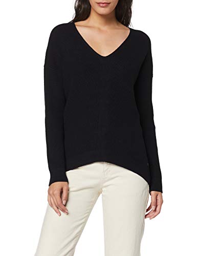 Edc by ESPRIT damski sweter z dekoltem w serek, prążkowany, 001/Black, XS