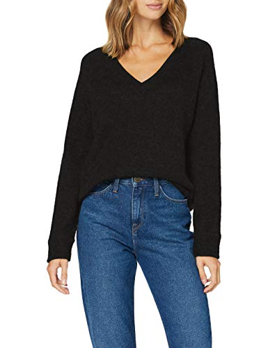 SELECTED FEMME Sweter damski z dekoltem w serek, mieszanka wełny, czarny, S