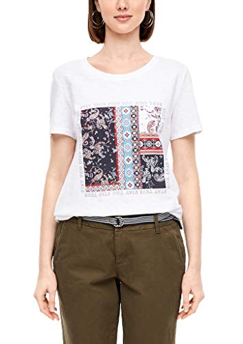 s.Oliver T-shirt damski, Biały placed wielokolorowy nadruk, 36