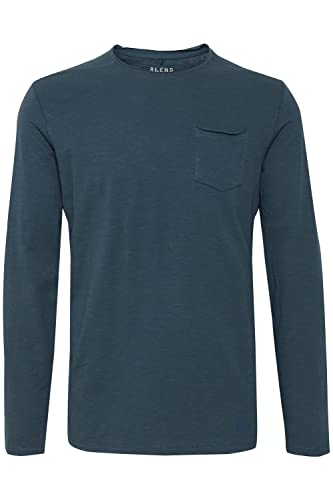 Blend BHBHNICOLAI Tee l.s. Tee l.s. męska koszulka z długim rękawem ze 100% bawełny, Midnight Blue (74636), M
