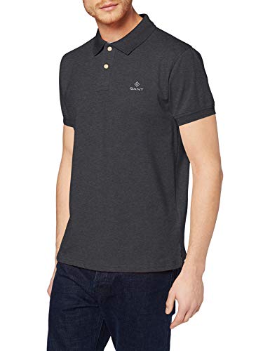Gant Męska koszulka polo Contrast Collar Pique Ss Rugger, Antracyt melanż, XS