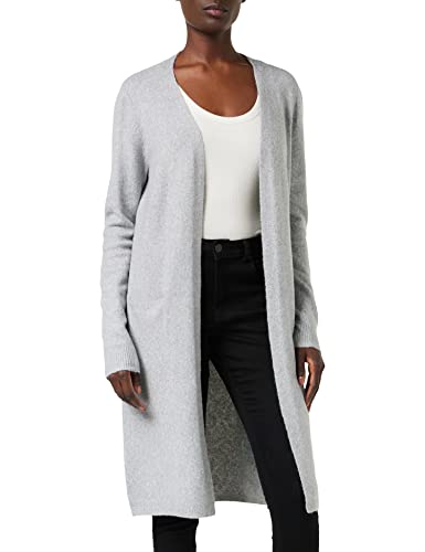 VERO MODA Damska kurtka z dzianiny otwarta longline, jasnoszary melanżowy, L