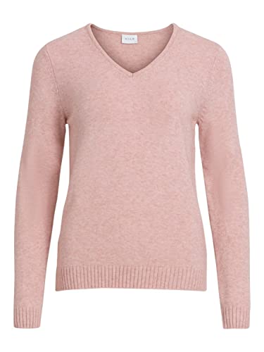 Vila Damski sweter z dzianiny z dekoltem w serek, Misty Rose, XS