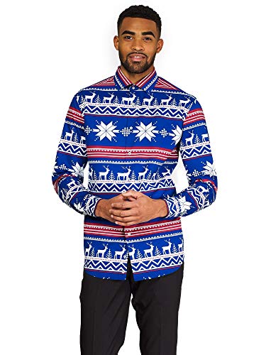 OppoSuits Męska koszula zapinana na guziki na Boże Narodzenie z długimi rękawami, Rudolf, S
