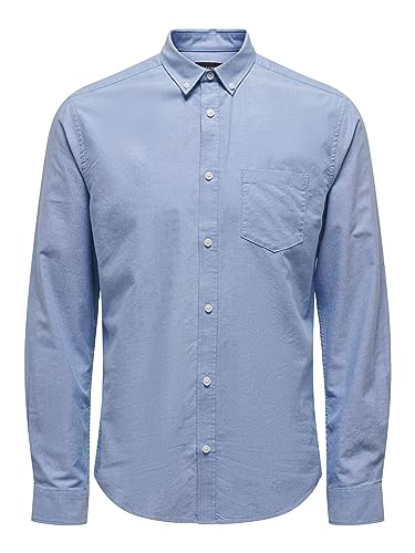 ONLY & SONS Męska koszula z długim rękawem, jednokolorowa, Cashmere Blue, XS