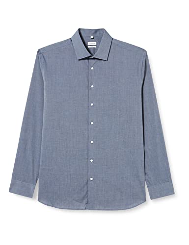 Seidensticker Męska koszula biznesowa - Shaped Fit - nie wymaga prasowania - kołnierz Kent - długi rękaw - mankiet - 100% bawełna, niebieski (ciemnoniebieski nowy 13), 38