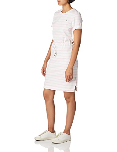 Tommy Hilfiger Damska krótka sukienka Th Cool STP C-nk Ss Casual, Court Breton Stp/Biały/Dsrt Sky, XXS